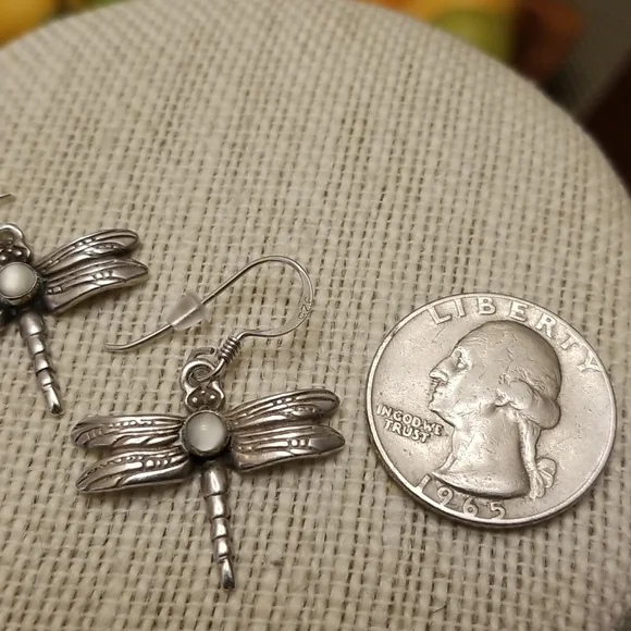 Sterling & Moonstone Dragonfly Earrings - Picture 4 of 5
